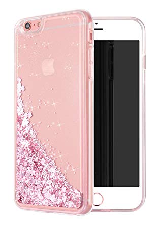 WORLDMOM iPhone 6 Plus Case, iPhone 6S Plus Case, Double Layer Design Bling Flowing Liquid Floating Sparkle Colorful Glitter Waterfall TPU Protective Phone Case for Apple iPhone 6 Plus, Rose Gold