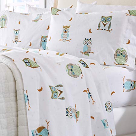 Flannel Sheets King Winter Bed Sheets Flannel Sheet Set Hooting Owls Flannel Sheets 100% Turkish Cotton Flannel Sheet Set. Stratton Collection (King, Hooting Owls)