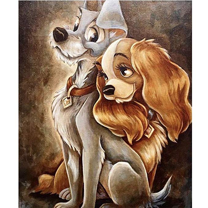 5D Full Drill Diamond Painting Kit, KISSBUTY DIY Diamond Rhinestone Painting Kits for Adults and Beginner Diamond Arts Craft Home Decor, 15.8 X 11.8 Inch (The Tramp Dog Diamond Painting)