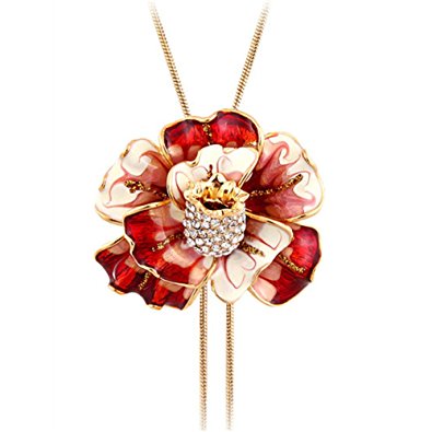 Enamel Flower Long Chain Pendant Necklace for Women Adjustable Length "37"