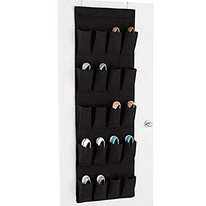 VONOTO Premium Over The Door Shoe Organizer – Heavy Duty Protection for Designer Shoes & Pointy Heels w/Air-Flow Mesh for Stinky Sport & Tennis Shoes - 20 Clear Extra Large Pockets Rack - Black