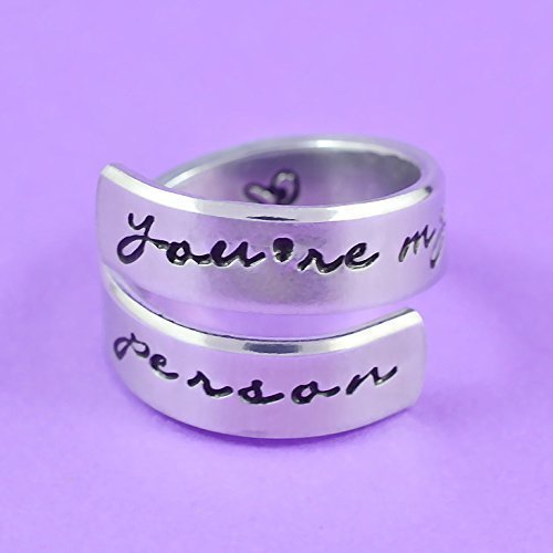 you're my person - Hand Stamped Aluminum Spiral Ring, Grey's Anatomy Inspired, Love And Friendship Ring, Sisters Best Friends BFF Gift, you are my person, Script Font