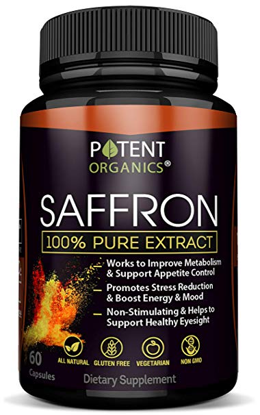 100% Pure Saffron Extract Supplement – 60 Pills for Weight Loss – Appetite & Hunger Suppressant for Women & Men – 88.25mg - Natural & Organic Powder Capsules – 100%