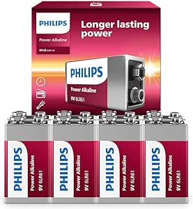 PHILIPS 9 Volt Battery, (8-Count) Power Alkaline 9v Batteries for Smoke Detector, Long Lasting Power Up to 10 Years in Storage, 9v Battery Leak Proof Design, All Purpose Rectangle Batteries.