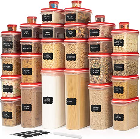 LARGEST Set of 60 Pc Airtight Food Storage Containers (30 Container Set) Airtight Plastic Dry Food Space Saver Organizer, One Lid Fits All - Stackable Freezer Refrigerator kitchen Storage Containers
