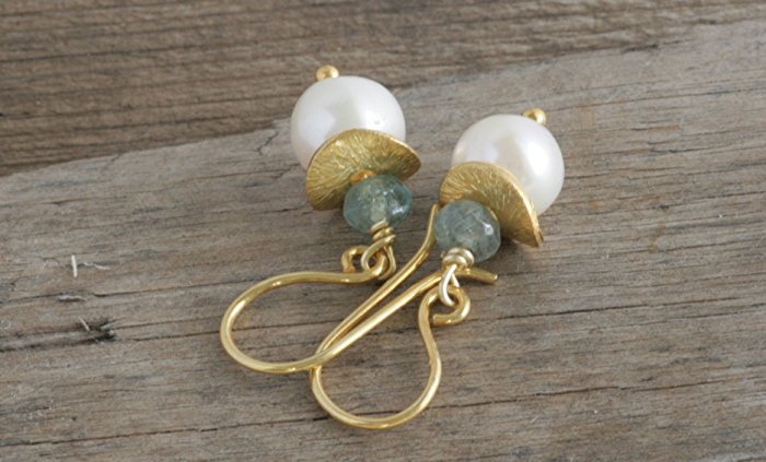 PEARL Aquamarine Gold Vermeil Dangle Drop Earrings