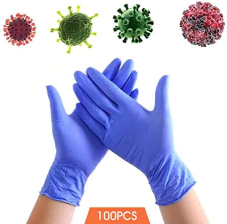 Rifny 100pcs Nitrile Gloves Disposable Exam Gloves Blue Latex-Free Powder-Free Nitrile Gloves Exam Gloves Protective Gloves (Medium)