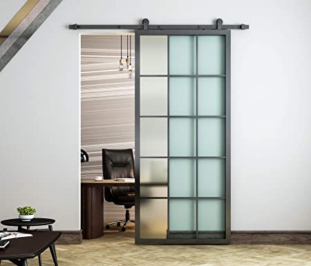 DIYHD 30x84" Black Aluminum Frame Glass Sliding Barn Door Slab Interior Clear Tempered Glass Partition Door Panel(Disassembled,No Sliding Hardware)