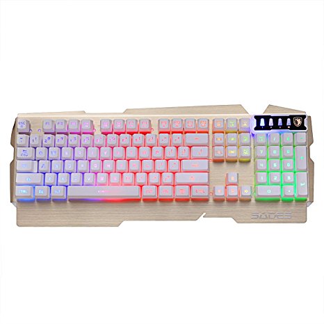 SADES k9 Waterproof Gaming Keyboard Rainbow Backlight 104 Keys Metal Panel Plug and Play For PC Laptop Golden