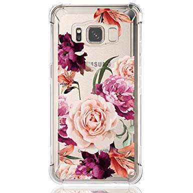 Galaxy S8 Active Case,Samsung Galaxy S8 Active Case with Flower,LUOLNH Slim Shockproof Clear Floral Pattern Soft Flexible TPU Back Cover for Samsung Galaxy S8 Active(Purple)