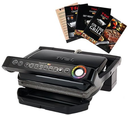 T-Fal GC704 Opti Grill with Ceramic Plates & Recipe Book, Black