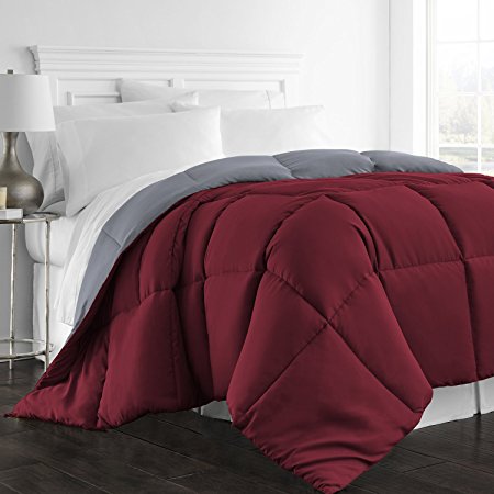Beckham Hotel Collection Hypoallergenic Reversible Goose Down Alternative Full/Queen Comforter, Burgundy/Grey