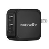 BlitzWolf Power3S Tech 48A24W Dual USB Travel Wall Charger for iPhone iPad Samsung etc - Black