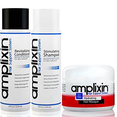 Amplixin Hair Loss Stimulating Shampoo & Revitalizing Conditioner With Hydrating Hair Masque Bundle - Trusted Hair Treatment Against Thinning Hair & Bladness - 1 Month Supply