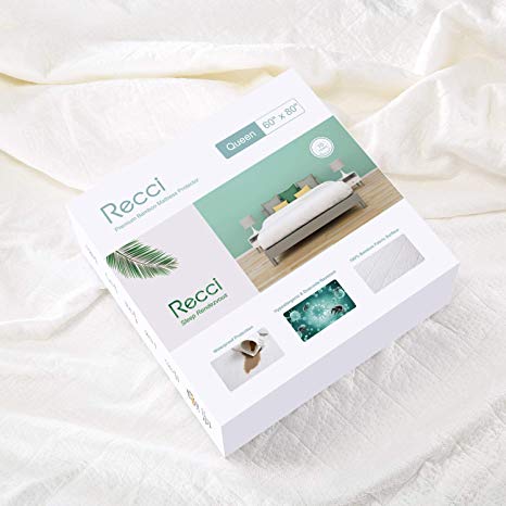 Recci Premium Bamboo Mattress Protector Queen Size - 100% Bamboo Fabric Surface Mattress Cover, Waterproof Bed Cover, Hypoallergenic, Vinyl Free (Queen)