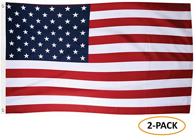 Tenby Living 2-Pack American Flag 3 x 5 ft. Heavyweight 2X Thick Polyester - UV Protected, Quadruple-Stitched Fly End, Double-Stitched Edges, Brass Grommet