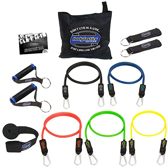 Bodylastics 13 pcs Resistance Bands *MAX TENSION Set (44kg.) with 5 anti-snap exercise tubes, Heavy Duty components, carrying case, DVD and FREE 3 month membership to LIVEEXERCISE website
