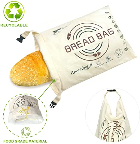 OHYGGE Bread Bags for Homemade Bread, Organic Cotton Reusable Bread Bag with Fresh-keeping Linen, Large Baggette Boule Bag for Bakery Supplies and Food Storage, Khaki