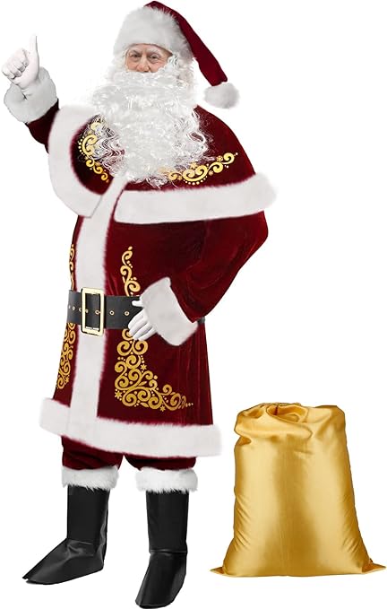 Christmas Santa Claus Costume for Men Adult Men Deluxe Plush Santa Suit Santa Outfit Santa Costume Set