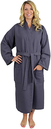 100% Luxurious Turkish Cotton Waffle Diamond Pattern Kimono Spa Bathrobe for Women