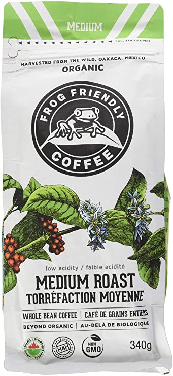 Frog Friendly Coffee - Medium Roast, Whole Bean: Certified Organic, Single Origin, Wild Harvested, Specialty Coffee from Oaxaca, Mexico - 340g (12oz)