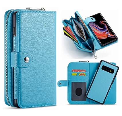 iPhone XR Detachable Wallet Case,Hynice Leather Zipper Purse for Women Magnetic Removable Silm Cover with Strap Credit Holder Cash Pocket for iPhone XR 6.1 (Lichi-Blue, iPhone XR)