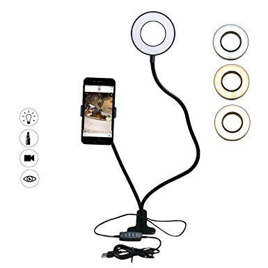 Smarki Cell Phone Holder Mount with Selfie LED Light Ring 9 Brightness for Live Streaming Desk Reading Lamp Flexible 360°Rotating Clip Bracket for iPhone 8/X/7/6 Plus,Samsung,Huawei and more