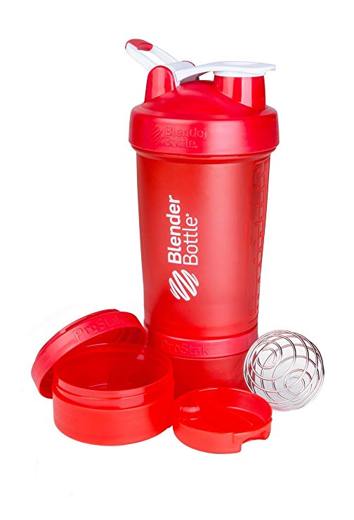 BlenderBottle ProStak System with 22-Ounce Bottle and Twist n' Lock Storage, Red/Red