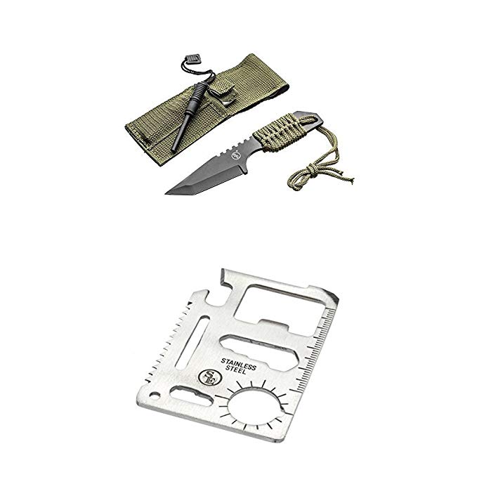 SE KHK6320-FFP Outdoor Tanto Knife with Firestarter, Black with Pocket Tool