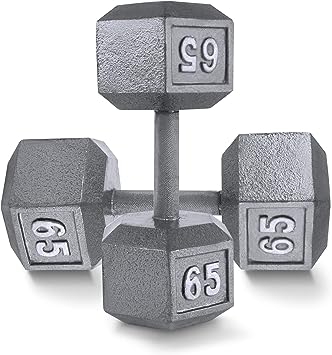 WF Athletic Supply Cast Iron Solid Hexagon Gray Dumbbells, Strength Training Free Weights Set of 2 for Women and Men, Hand Weights Sold by Pairs, from 1 to 120 LBS, Multi-Select Size Options Available