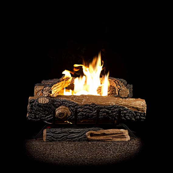 Emberside by SureHeat MV18VFMLP Mountain Vernon Oak Vent Free Dual Burner Log Set for Liquid Propane Fueled Fireplace, 18-Inch