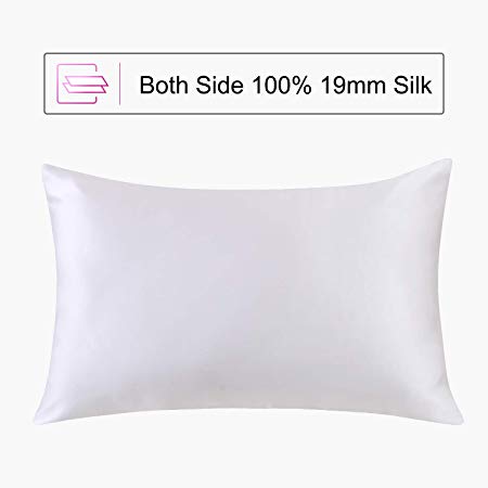 Ethlomoer 100% Natural Pure Silk Pillowcase for Hair and Skin, Both Side 19mm, Hypoallergenic, 600 Thread Count, Smooth Pillowcase with Hidden Zipper 1pc, 50x75 cm, Ivory