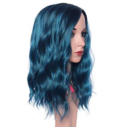 Blue Wavy Wigs, Short Curly Bob Wigs Upgrade Synthetic Hair Cosplay Wig for Women