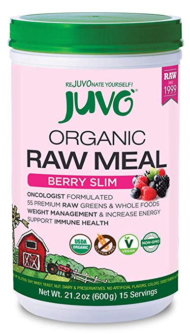 Juvo Organic Raw Meal Berry Slim, 21.2 Ounce, Vegan, Gluten Free, Non-GMO, No Stevia, 5 Bil CFU Probiotics, 9g of Fiber
