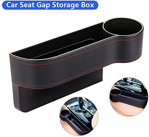 Car Seat Gap Storage Box Seat Gap Filler with Cup Holder, Premium PU Leather Console Side Filler Organizer Pocket for Car Accessories Interior, Holding Phone, Wallet, Cup Holder