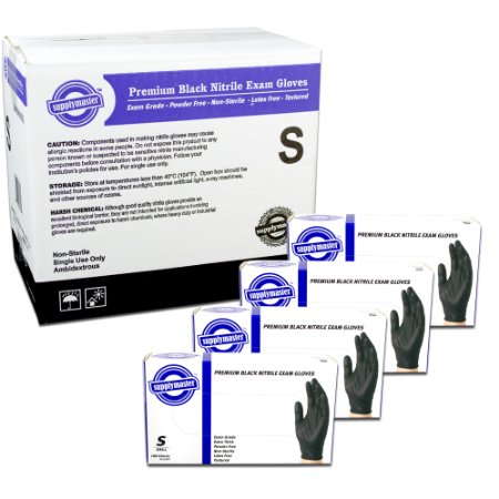 SupplyMaster - SMPBKNE6S - Premium Exam Nitrile Gloves - Disposable, Powder Free, Exam, 6 mil, Small, Black (Pack of 400)