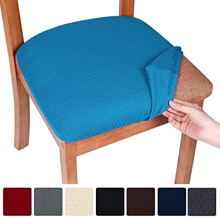 smiry Stretch Spandex Jacquard Dining Room Chair Seat Covers, Removable Washable Anti-Dust Dinning Upholstered Chair Seat Cushion Slipcovers - Set of 6, Marine Blue