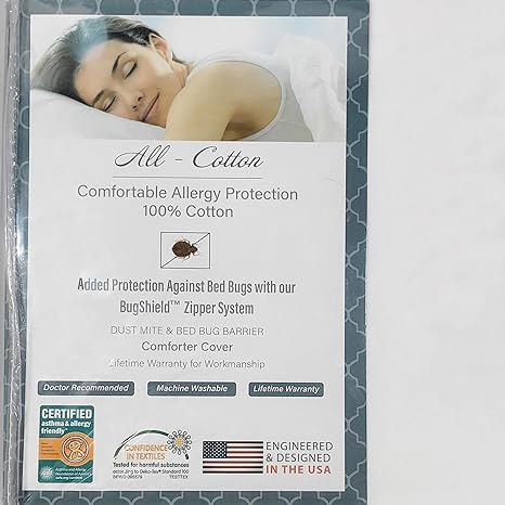 National Allergy Premium 100% Cotton Duvet Comforter Protector - Jumbo King Size - 110" x 96" - White - Breathable 300 Thread Count Hypoallergenic Cover - Zippered Encasement - Bedding Linen