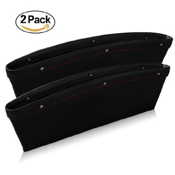 Leather Car Seat Gap Filler Ampper Car Seat Side Console Slit Caddy Catcher Storage Box Pad Pocket Premium Quality PU Leather - Stop Before Drop Black 2 Pack