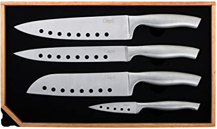 Ozeri 5-Piece Stainless Steel Knife and Sharpener Set, with Japanese Stainless Steel Slotted Blades