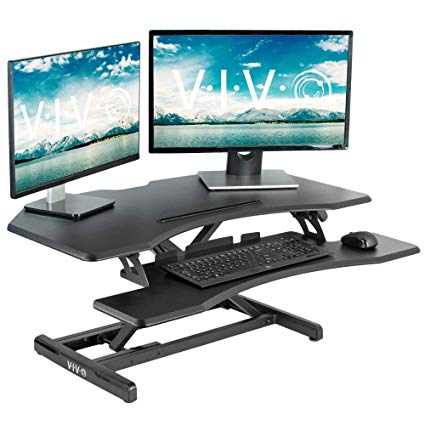 VIVO Corner Height Adjustable 37 inch Standing Desk Converter | Quick Sit to Stand Tabletop Dual Monitor Riser Workstation (DESK-V037MC)