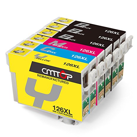 CMTOP 1Set 2Black Remanufactured 126 126XL Ink Cartridges High Yiled (3 Black 1 Cyan 1 Magenta 1 Yellow) for Workforce WF-3540 WF-3520 545 845 645 630 WF-7510 WF-7520 635 WF-7010 WF-3530 840 Printer