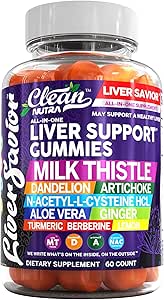 Liver Cleanse Detox Support Gummies with Milk Thistle Gummy Vitamins with Dandelion, Artichoke, Aloe Vera, Ginger, Berberine, Lemon, N-Acetyl-L-Cysteine, Turmeric Supplement and HCL by Clean Nutra