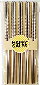 Happy Sales HSCSS4, 10 Pc Chopstick Stainless Steel Chopsticks 5 Pairs spiral