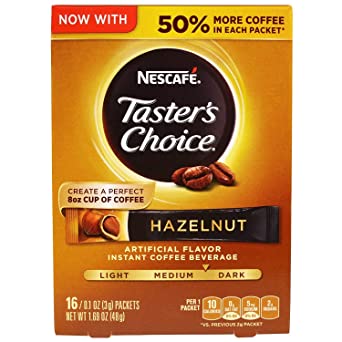 Nescafe Taster's Choice  Hazelnut Medium Dark Roast Instant Coffee, 16 ct