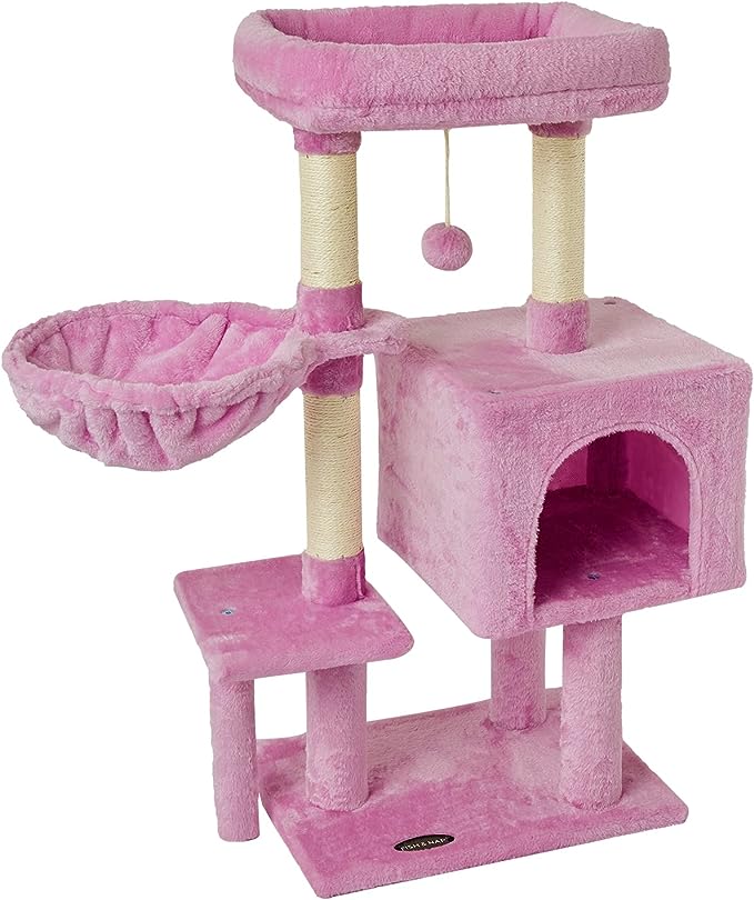 FISH&NAP US09FE Cute Cat Tree Kitten Cat Tower for Indoor Cat Condo Sisal Scratching Posts with Jump Platform Cat Furniture Activity Center Play House Pink