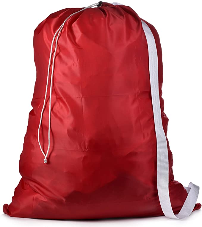 Shoulder Strap Laundry Bag - Drawstring Locking Closure, Durable Nylon Material, Large Capacity, Heavy Duty Stitching, Hands Free Carrying, Perfect for Laundromat or College Dorm. (Red | 30" x 40")