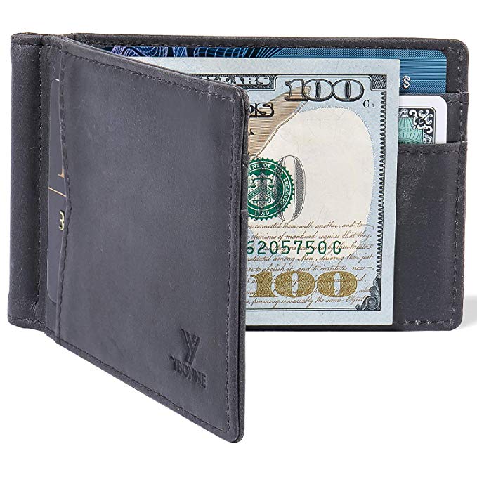 YBONNE New Slim Wallet with Money Clip Finest Genuine Leather RFID Blocking Minimalist Bifold for Men