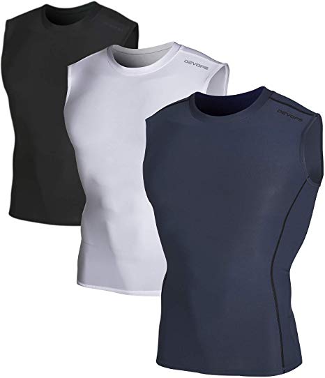DEVOPS Men's 2~3 Pack Cool Dry Athletic Compression Baselayer Workout Sleeveless Shirts