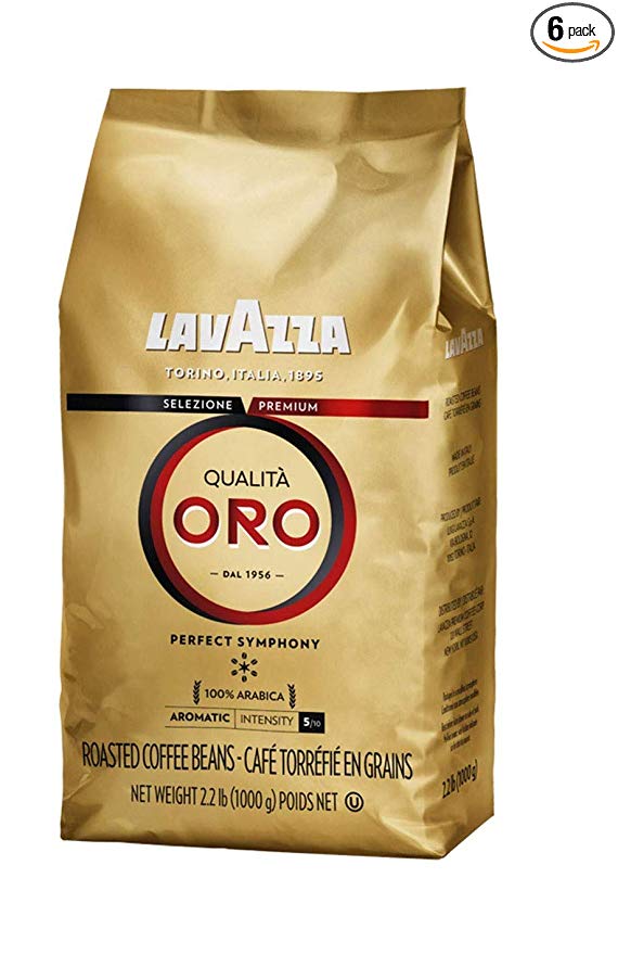 Lavazza Qualità Oro Whole Bean Coffee Blend, Medium Roast, 2.2-Pound Bag (Pack of 6)